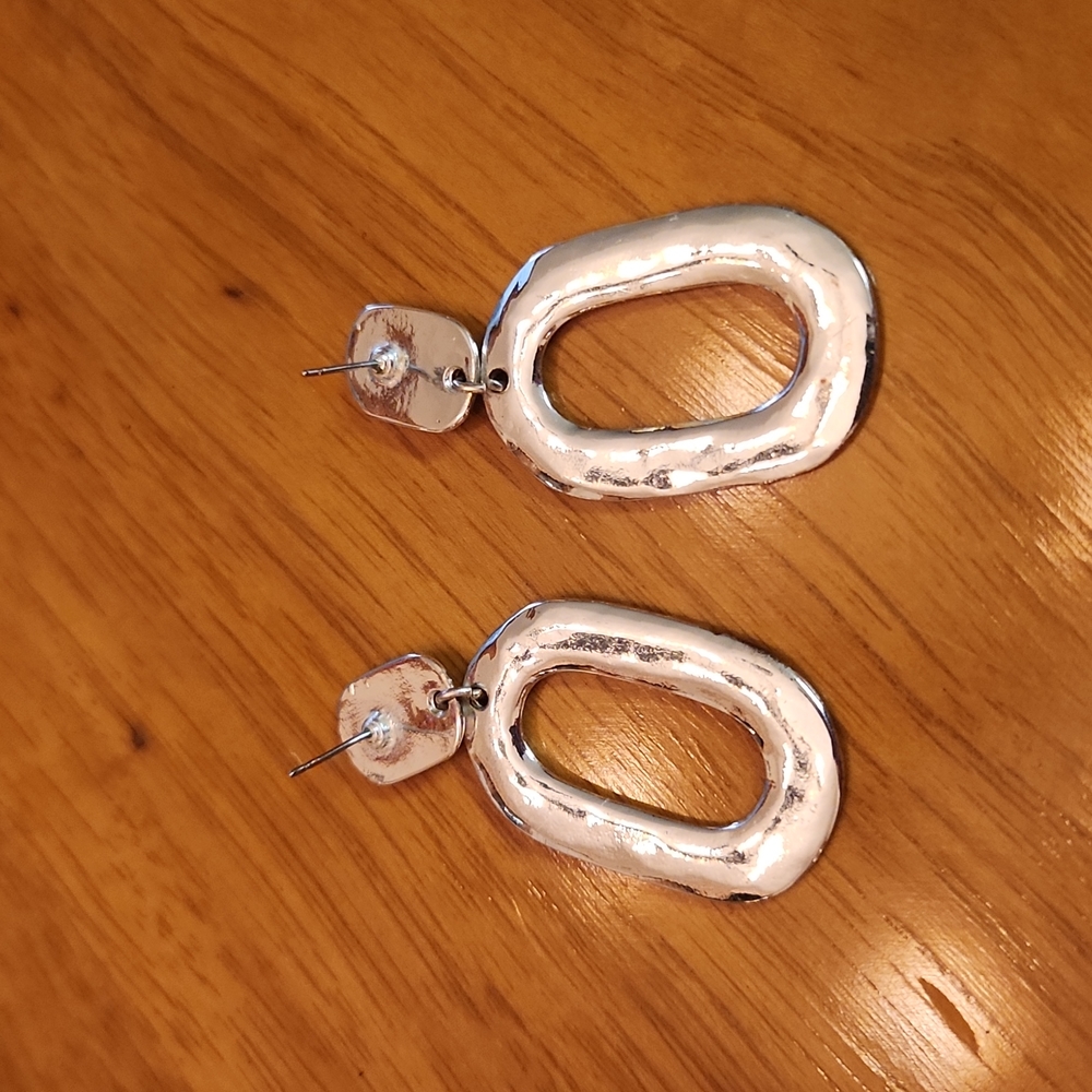 Silver Oval Shaped Earrings, GUC - Picture 2 of 4